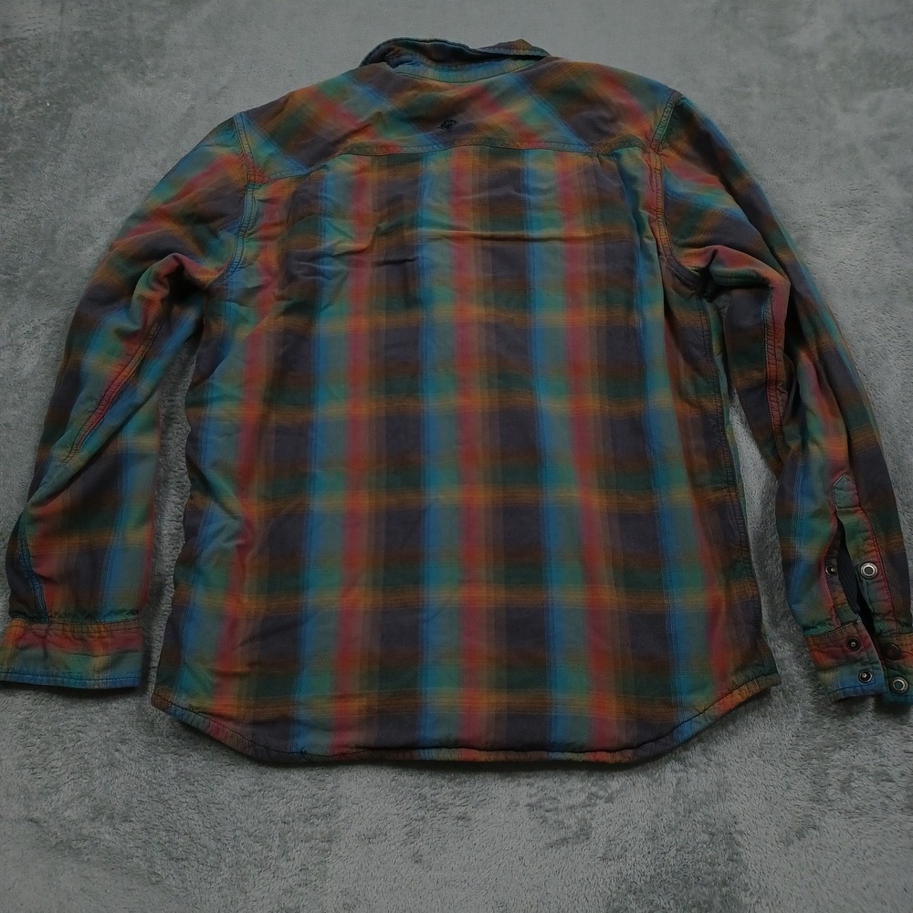Prana Shirt Mens Large Blue Plaid Snap Button Outdoor Lined Casual - Picture 6 of 8